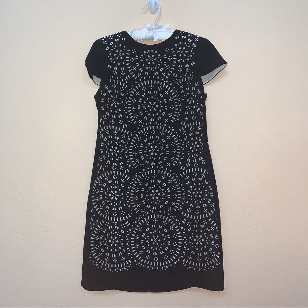 Cynthia Steffe Black White Laser Cut Sheath Dress - Picture 3 of 10